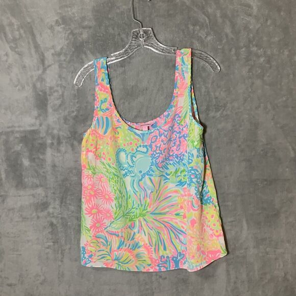 Lilly Pulitzer Cosmos 100% Silk Sleeveless Top Medium Tank Preppy Coastal Beach - Picture 1 of 6